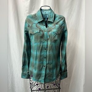 Ryan Michael silk blend green plaid button down size XS